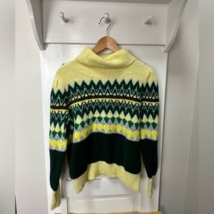 LOFT Fair Isle Turtleneck Sweater Brilliant Emerald Size Small